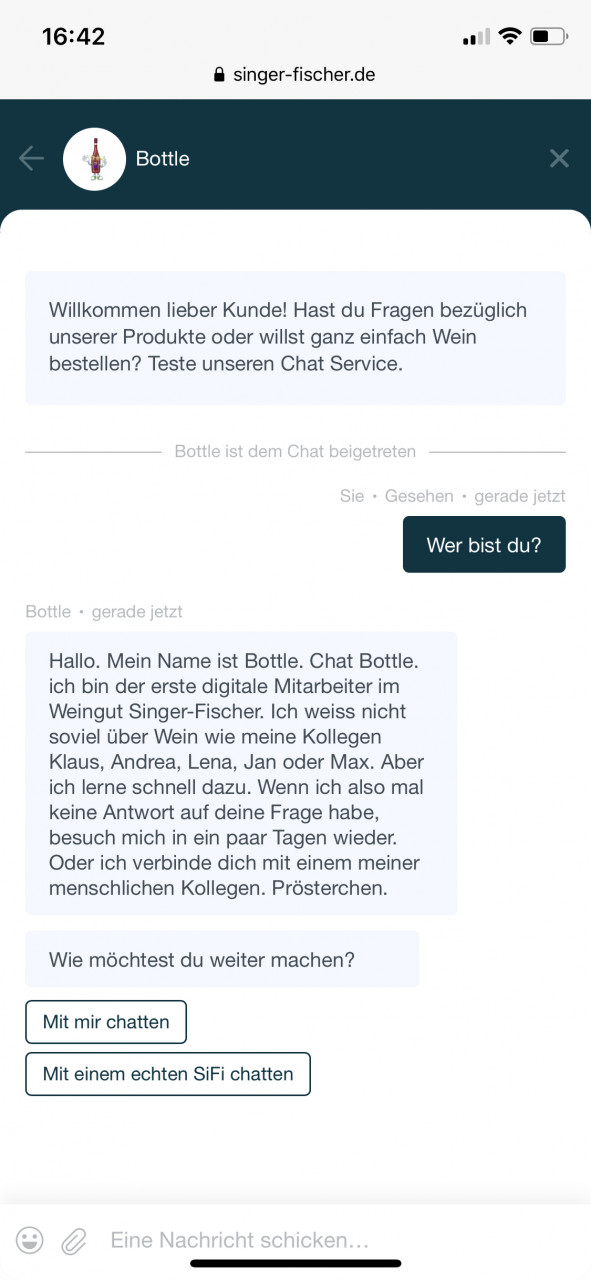 BOTTLE - unser Chat Robot